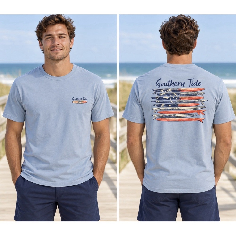 Southern Tide Men Small S Tshirt Blue surf boards NWOT